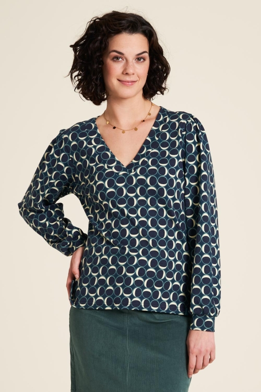 Jersey-Bluse mit V-Ausschnitt - circles